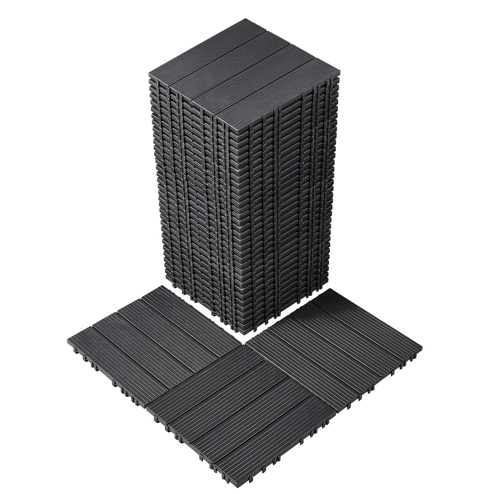 VEVOR Interlocking Deck Tiles, 36 Pack, 11.6"x11.6" 36 sq. ft Plastic Waterproof Outdoor Flooring All Weather Use, Patio Floor Decking Covering Tiles for Porch Poolside Balcony Backyard, Dark Grey