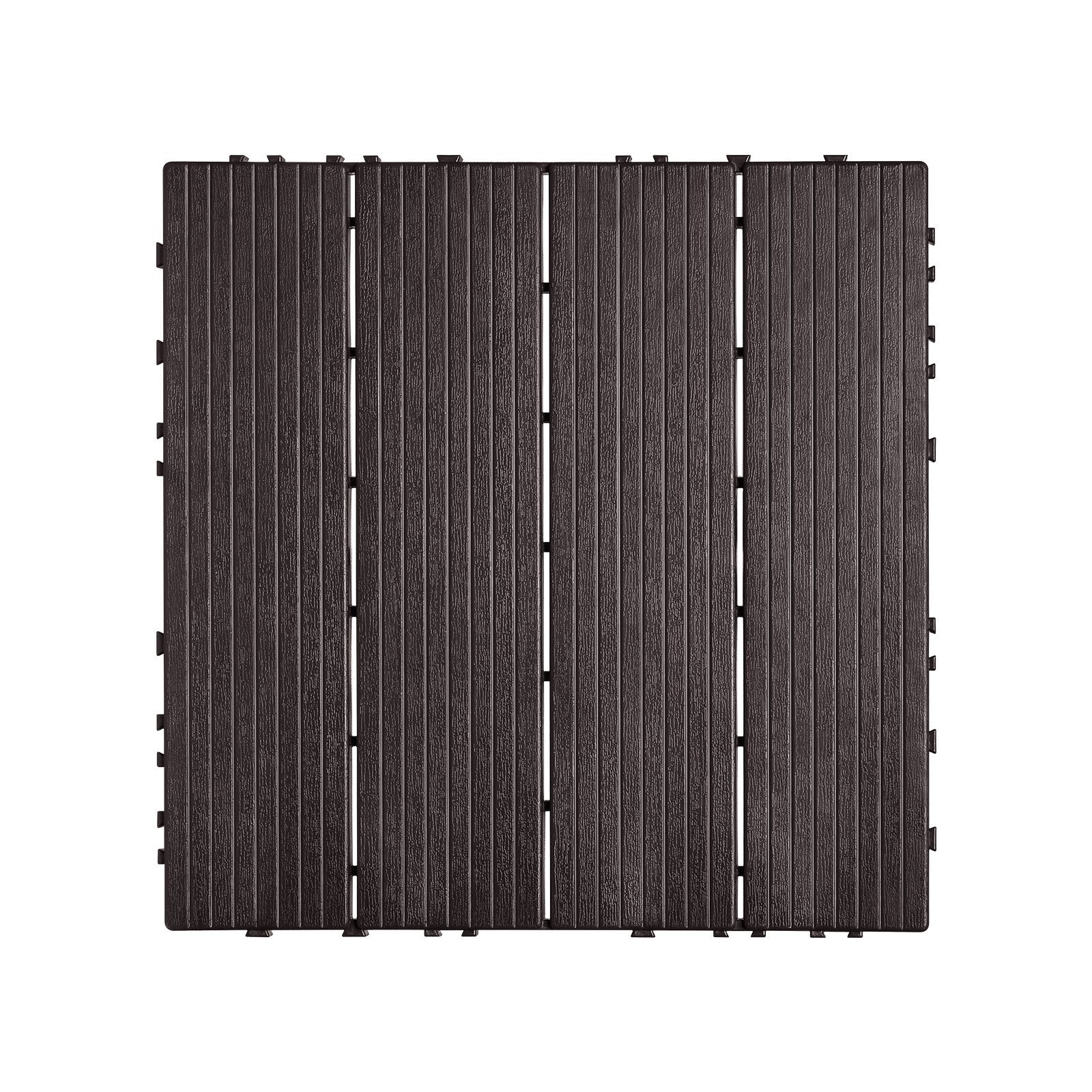 VEVOR Interlocking Deck Tiles, 10 Pack, 12"x12" 10 sq. ft Plastic Waterproof Outdoor Flooring All Weather Use, Patio Floor Decking Covering Tiles for Porch Poolside Balcony Backyard, Dark Brown
