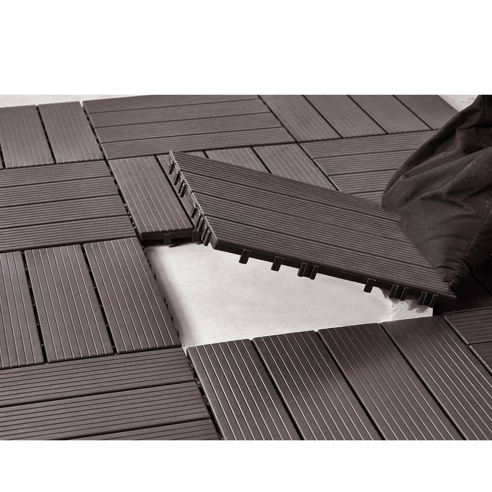VEVOR Interlocking Deck Tiles, 10 Pack, 12"x12" 10 sq. ft Plastic Waterproof Outdoor Flooring All Weather Use, Patio Floor Decking Covering Tiles for Porch Poolside Balcony Backyard, Dark Brown