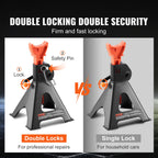 VEVOR Jack Stands, 3 Ton (2,721.6 kg) Capacity Car Jack Stands Double Locking, 27.4 - 41.4 cm Adjustable Height, for lifting SUV, Pickup Truck, Car and UTV/ATV, Red, 1 Pair