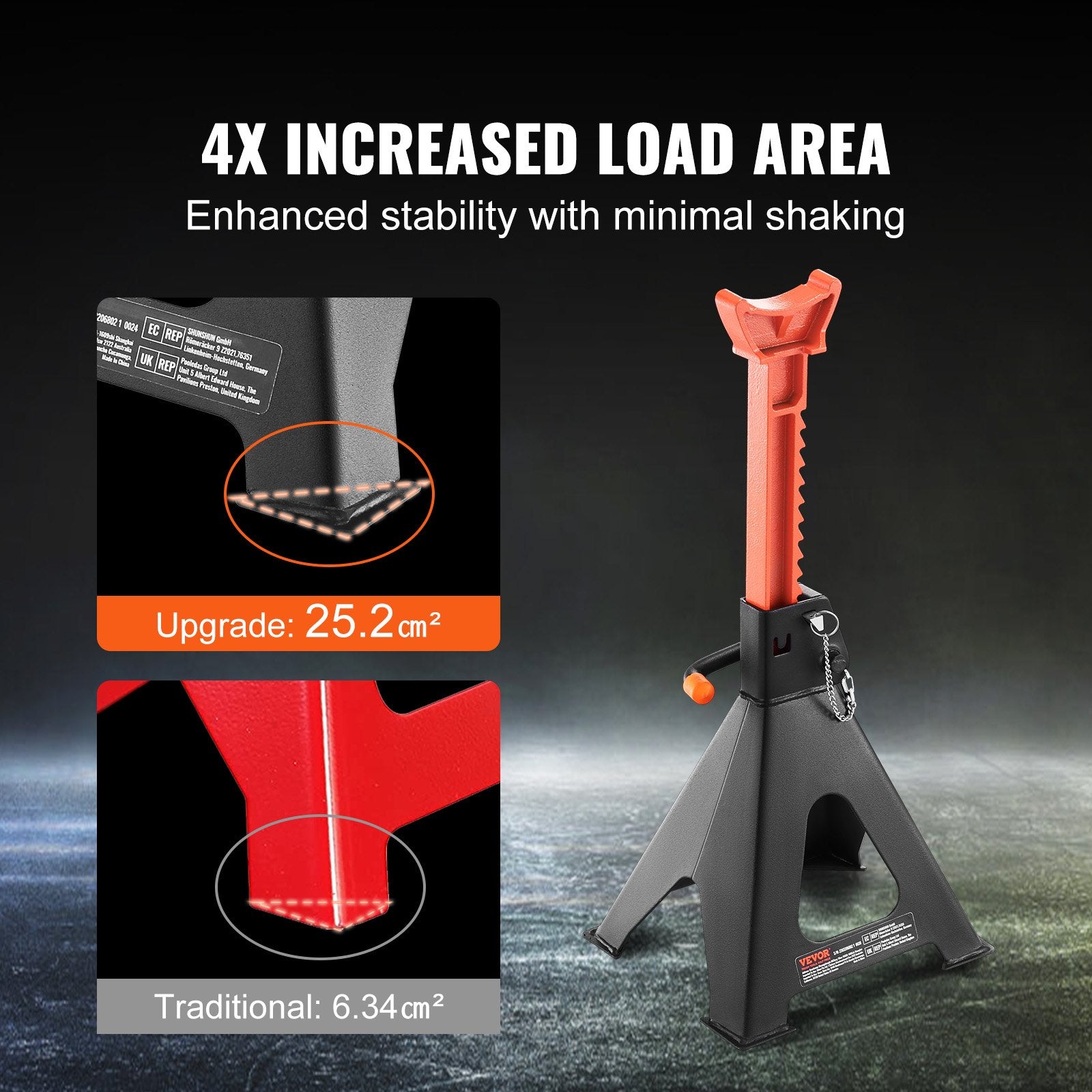 VEVOR Jack Stands, 6 Ton (5,897.5 kg) Capacity Car Jack Stands Double Locking, 36.1 - 58.4 cm Adjustable Height, for lifting SUV, Pickup Truck, Car and UTV/ATV, Red, 1 Pair