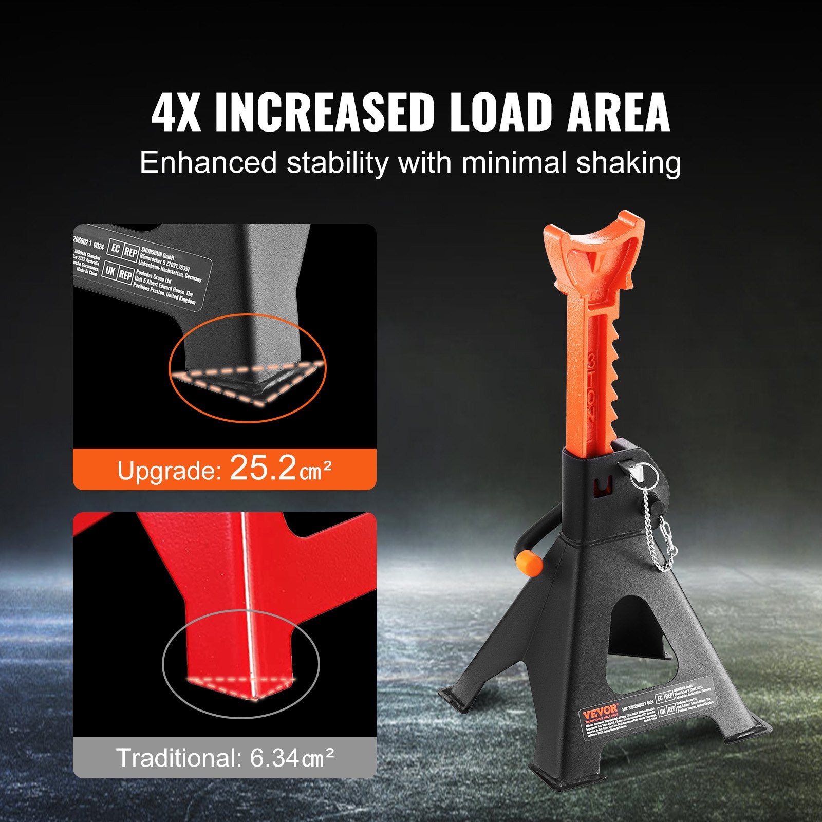 VEVOR Jack Stands, 3 Ton (2,721.6 kg) Capacity Car Jack Stands Double Locking, 27.4 - 41.4 cm Adjustable Height, for lifting SUV, Pickup Truck, Car and UTV/ATV, Red, 1 Pair