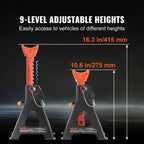 VEVOR Jack Stands, 3 Ton (2,721.6 kg) Capacity Car Jack Stands Double Locking, 27.4 - 41.4 cm Adjustable Height, for lifting SUV, Pickup Truck, Car and UTV/ATV, Red, 1 Pair