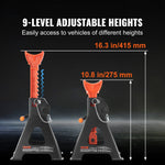 VEVOR Jack Stands, 3 Ton (2,721.6 kg) Capacity Car Jack Stands Double Locking, 27.4 - 41.4 cm Adjustable Height, for lifting SUV, Pickup Truck, Car and UTV/ATV, Red, 1 Pair