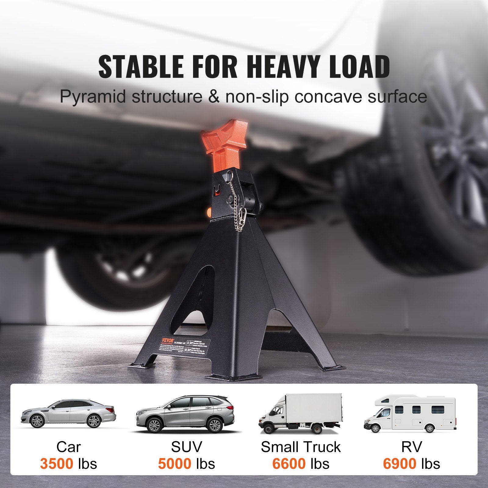 VEVOR Jack Stands, 6 Ton (5,897.5 kg) Capacity Car Jack Stands Double Locking, 36.1 - 58.4 cm Adjustable Height, for lifting SUV, Pickup Truck, Car and UTV/ATV, Red, 1 Pair