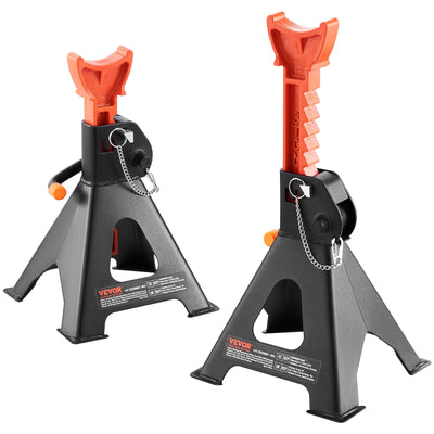 VEVOR Jack Stands, 3 Ton (2,721.6 kg) Capacity Car Jack Stands Double Locking, 27.4 - 41.4 cm Adjustable Height, for lifting SUV, Pickup Truck, Car and UTV/ATV, Red, 1 Pair