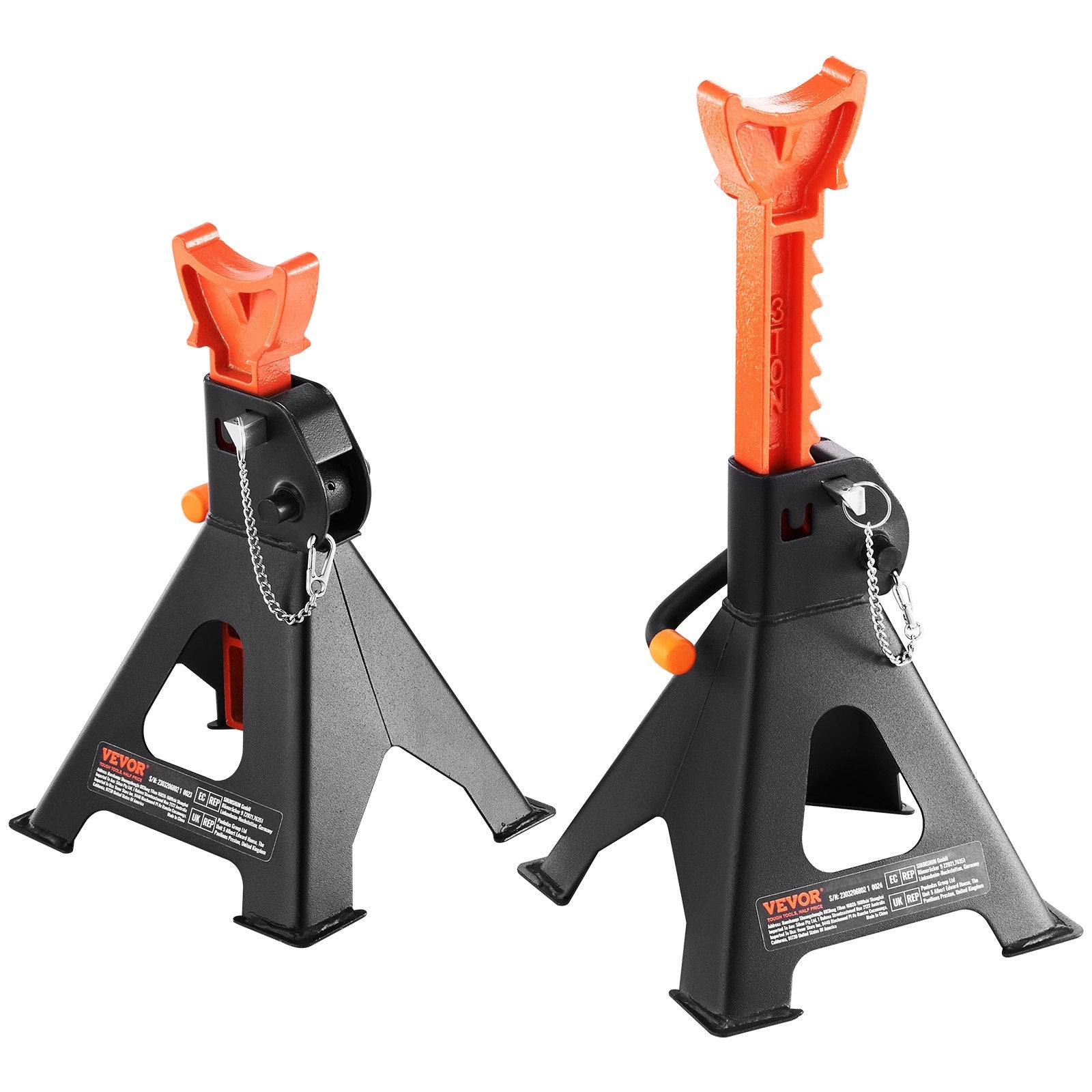 VEVOR Jack Stands, 3 Ton (2,721.6 kg) Capacity Car Jack Stands Double Locking, 27.4 - 41.4 cm Adjustable Height, for lifting SUV, Pickup Truck, Car and UTV/ATV, Red, 1 Pair