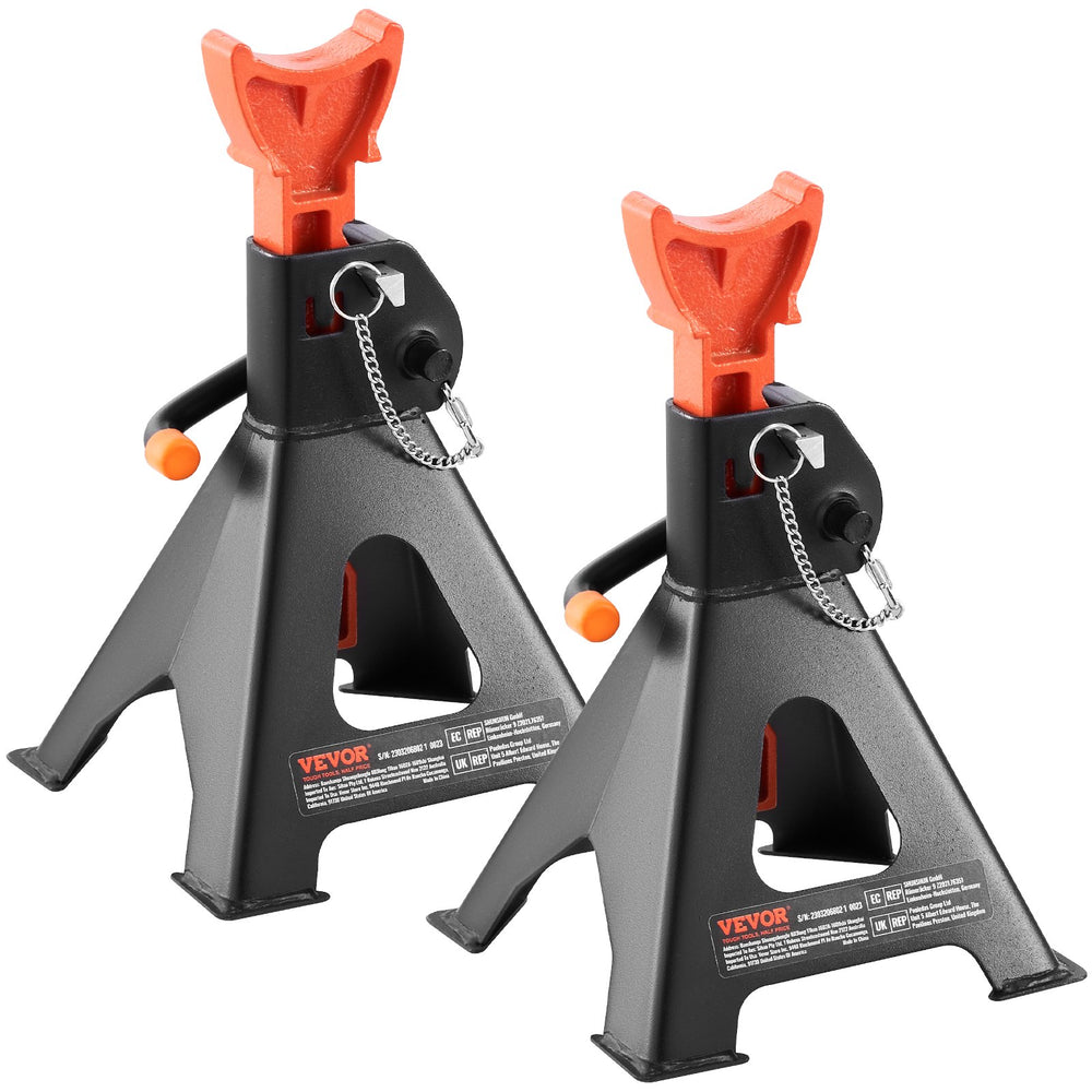 VEVOR Jack Stands, 3 Ton (2,721.6 kg) Capacity Car Jack Stands Double Locking, 27.4 - 41.4 cm Adjustable Height, for lifting SUV, Pickup Truck, Car and UTV/ATV, Red, 1 Pair