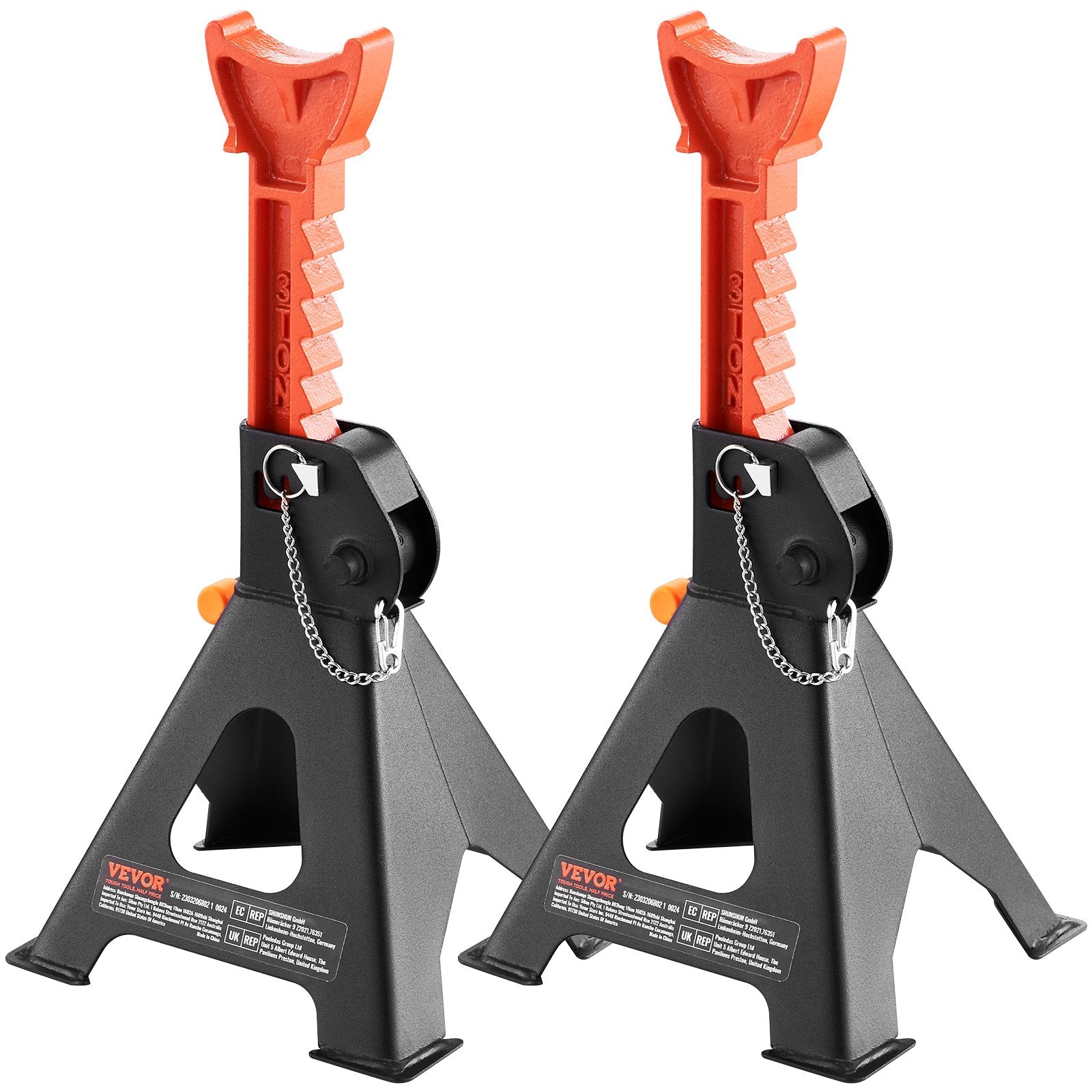 VEVOR Jack Stands, 3 Ton (2,721.6 kg) Capacity Car Jack Stands Double Locking, 27.4 - 41.4 cm Adjustable Height, for lifting SUV, Pickup Truck, Car and UTV/ATV, Red, 1 Pair