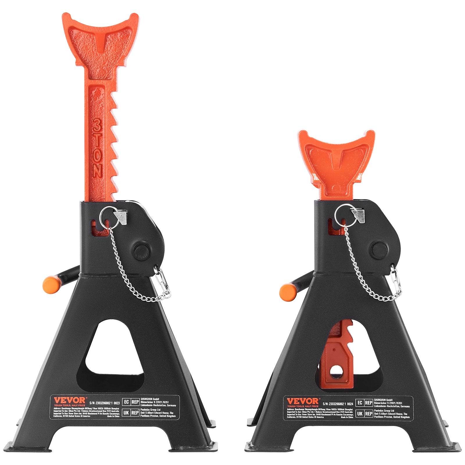 VEVOR Jack Stands, 3 Ton (2,721.6 kg) Capacity Car Jack Stands Double Locking, 27.4 - 41.4 cm Adjustable Height, for lifting SUV, Pickup Truck, Car and UTV/ATV, Red, 1 Pair