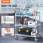 VEVOR Lab Rolling Cart, 3-Shelf Stainless Steel Rolling Cart, Lab Serving Cart with Swivel Casters, Dental Utility Cart for Clinic, Lab, Hospital, Salon, 70 x 395 x 867 mm