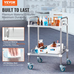 VEVOR Lab Rolling Cart, 2-Shelf Stainless Steel Rolling Cart, Lab Serving Cart with Swivel Casters, Dental Utility Cart for Clinic, Lab, Hospital, Salon, 385 x 548 x 865 mm