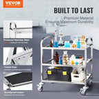 VEVOR Stainless Steel Cart, 3 Layers Lab Utility Cart 181.4kg Weight Capacity, Medical Cart with Lockable Universal Wheels, for Lab, Clinic, Kitchen, Salon