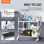 VEVOR Stainless Steel Cart, 3 Layers Lab Utility Cart 181.4kg Weight Capacity, Medical Cart with Lockable Universal Wheels, for Lab, Clinic, Kitchen, Salon