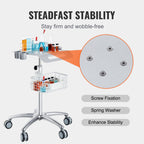 VEVOR Medical Cart, Salon Cart with Wheels, Mobile Trolley Cart 680-1090 mm Height Adjustable, Metal Salon Stations for Hair Stylist, Rolling Desktop Lab Cart for Clinic, Beauty and Salon