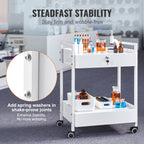 VEVOR Lab Cart, 2 Tiers Stainless Steel Utility Cart, Medical Cart with 2 Drawers, Rolling Lab Cart White Paint, Serving Cart with Swivel Casters for Laboratory, Hospital, Dental, Salon and Beauty