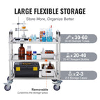 VEVOR Stainless Steel Cart, 3 Layers Lab Utility Cart 181.4kg Weight Capacity, Medical Cart with Lockable Universal Wheels, for Lab, Clinic, Kitchen, Salon