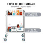 VEVOR Lab Rolling Cart, 2-Shelf Stainless Steel Rolling Cart, Lab Serving Cart with Swivel Casters, Dental Utility Cart for Clinic, Lab, Hospital, Salon, 385 x 548 x 865 mm