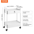 VEVOR Lab Cart, 2 Tiers Stainless Steel Utility Cart, Medical Cart with 2 Drawers, Rolling Lab Cart White Paint, Serving Cart with Swivel Casters for Laboratory, Hospital, Dental, Salon and Beauty