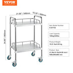 VEVOR Lab Rolling Cart, 2-Shelf Stainless Steel Rolling Cart, Lab Serving Cart with Swivel Casters, Dental Utility Cart for Clinic, Lab, Hospital, Salon, 385 x 548 x 865 mm