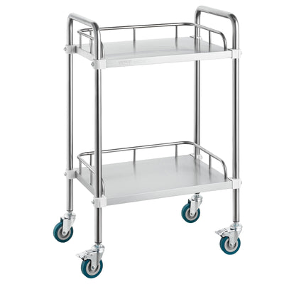 VEVOR Lab Rolling Cart, 2-Shelf Stainless Steel Rolling Cart, Lab Serving Cart with Swivel Casters, Dental Utility Cart for Clinic, Lab, Hospital, Salon, 385 x 548 x 865 mm