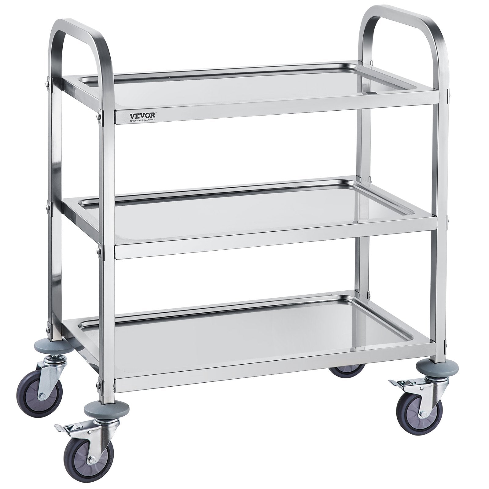 VEVOR Stainless Steel Cart, 3 Layers Lab Utility Cart 181.4kg Weight Capacity, Medical Cart with Lockable Universal Wheels, for Lab, Clinic, Kitchen, Salon