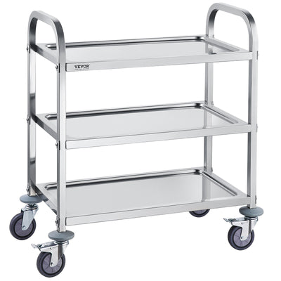 VEVOR Stainless Steel Cart, 3 Layers Lab Utility Cart 181.4kg Weight Capacity, Medical Cart with Lockable Universal Wheels, for Lab, Clinic, Kitchen, Salon