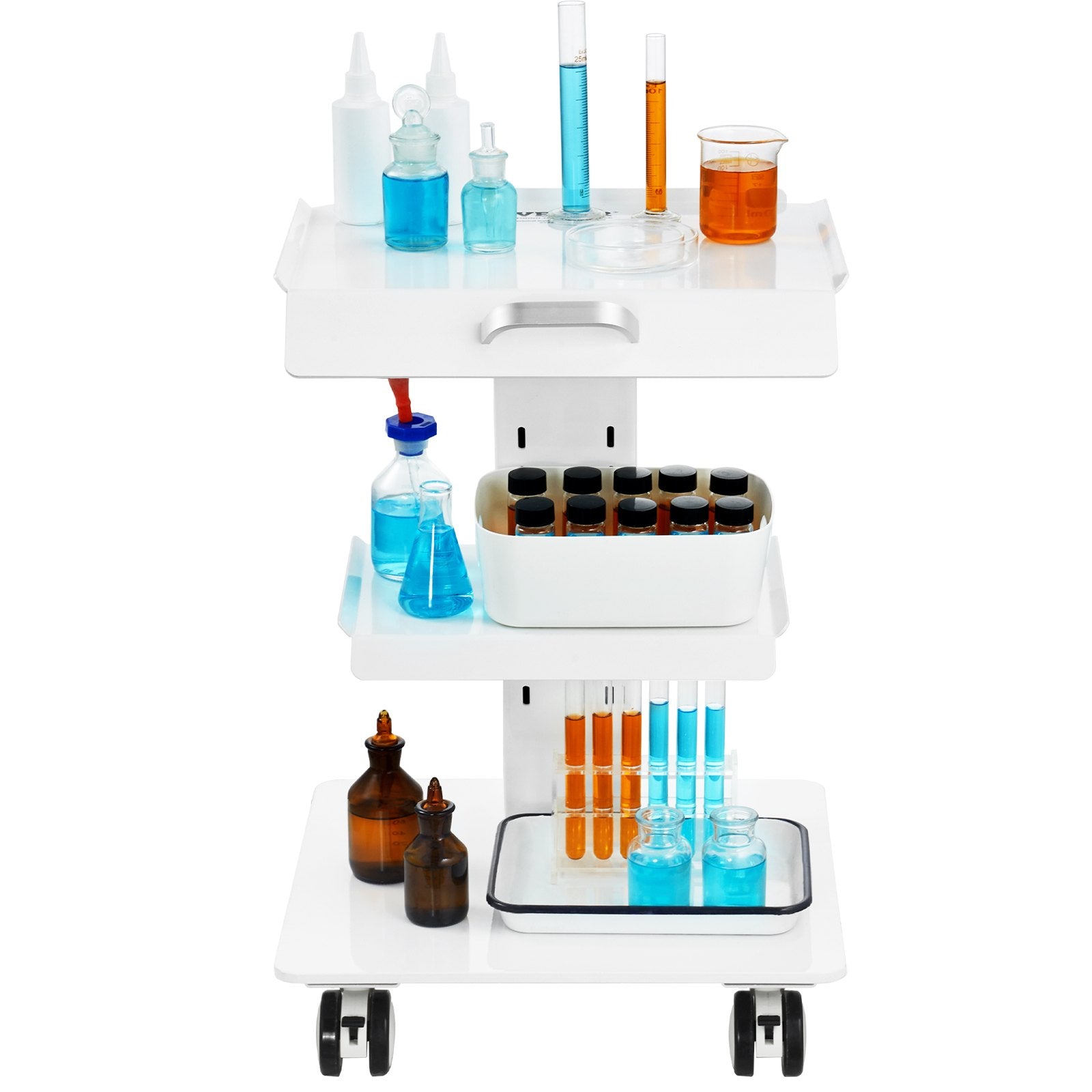 VEVOR Lab Trolley, 3-Layer Rolling Lab Cart, Metal Mobile Trolley with Swivel Wheels, Tray Rolling Clinic Cart 100 kg Weight Capacity, for Lab, Clinic, Beauty and Salon