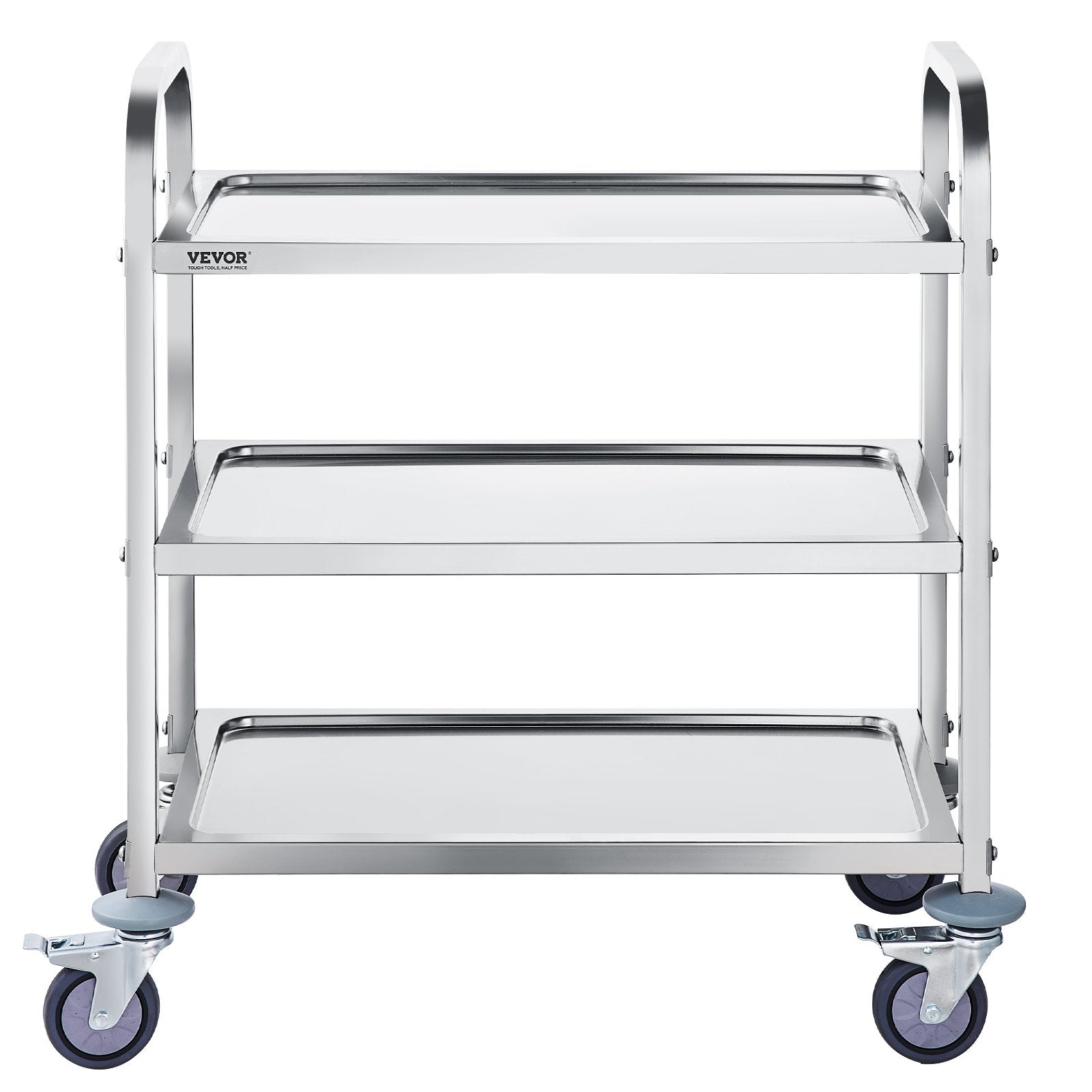 VEVOR Stainless Steel Cart, 3 Layers Lab Utility Cart 181.4kg Weight Capacity, Medical Cart with Lockable Universal Wheels, for Lab, Clinic, Kitchen, Salon