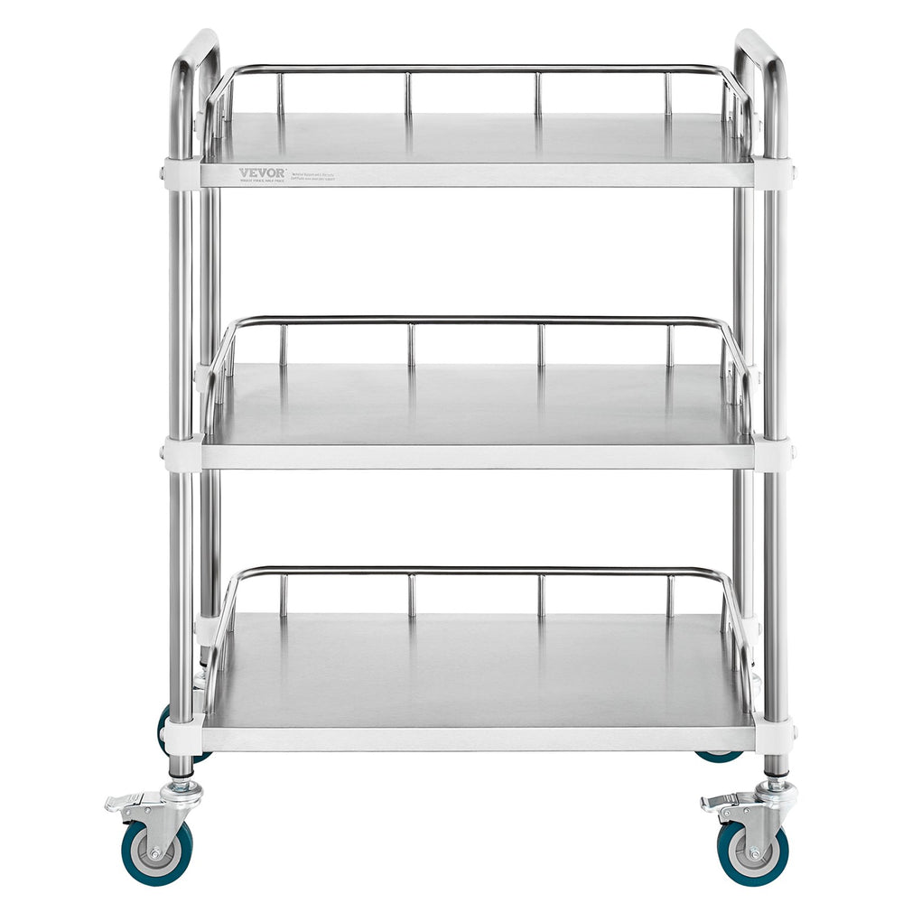 VEVOR Lab Rolling Cart, 3-Shelf Stainless Steel Rolling Cart, Lab Serving Cart with Swivel Casters, Dental Utility Cart for Clinic, Lab, Hospital, Salon, 70 x 395 x 867 mm
