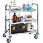 VEVOR Stainless Steel Cart, 3 Layers Lab Utility Cart 181.4kg Weight Capacity, Medical Cart with Lockable Universal Wheels, for Lab, Clinic, Kitchen, Salon