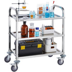 VEVOR Stainless Steel Cart, 3 Layers Lab Utility Cart 181.4kg Weight Capacity, Medical Cart with Lockable Universal Wheels, for Lab, Clinic, Kitchen, Salon