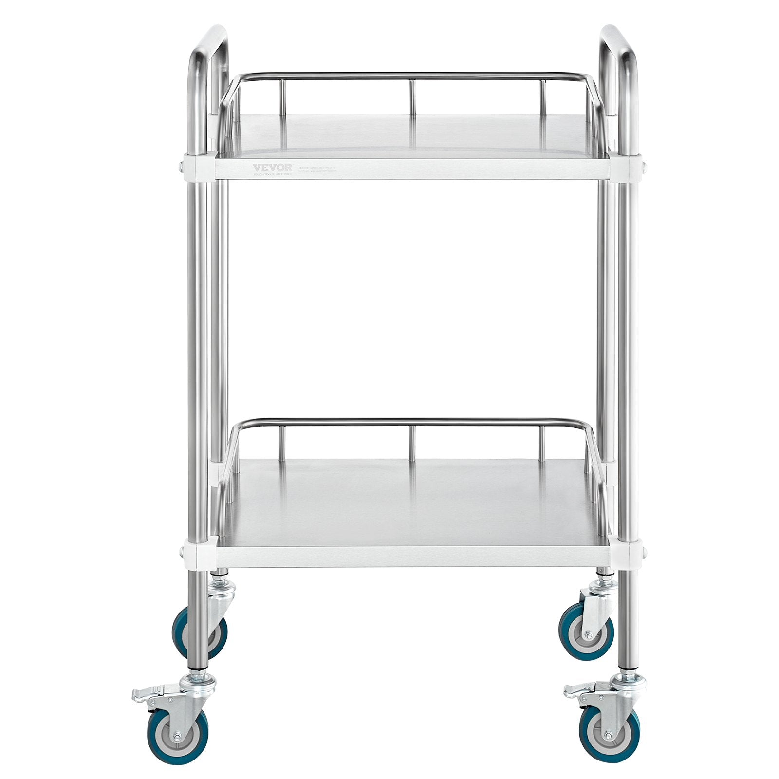 VEVOR Lab Rolling Cart, 2-Shelf Stainless Steel Rolling Cart, Lab Serving Cart with Swivel Casters, Dental Utility Cart for Clinic, Lab, Hospital, Salon, 385 x 548 x 865 mm