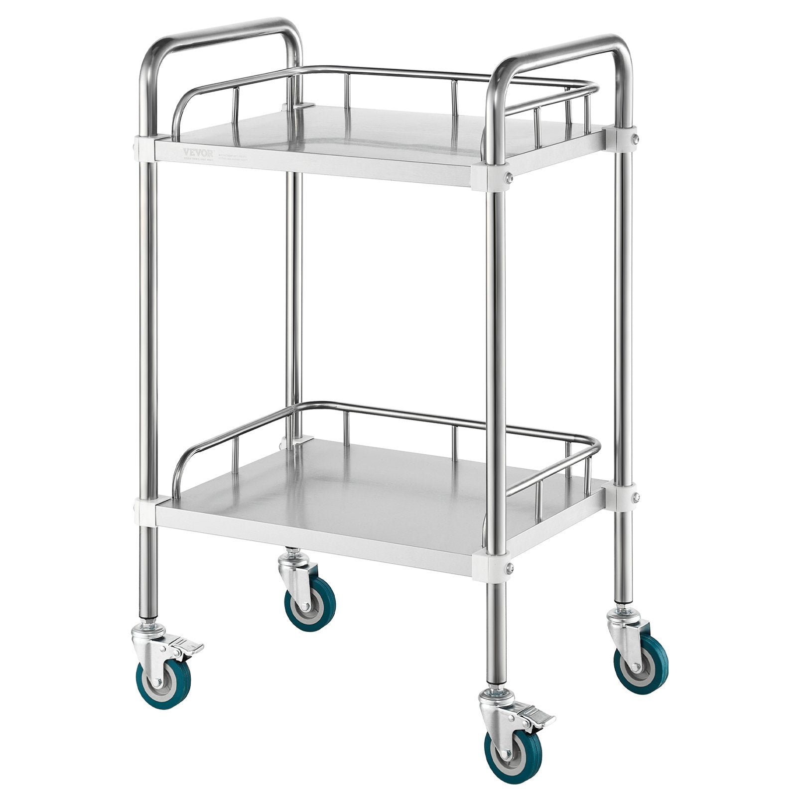 VEVOR Lab Rolling Cart, 2-Shelf Stainless Steel Rolling Cart, Lab Serving Cart with Swivel Casters, Dental Utility Cart for Clinic, Lab, Hospital, Salon, 385 x 548 x 865 mm