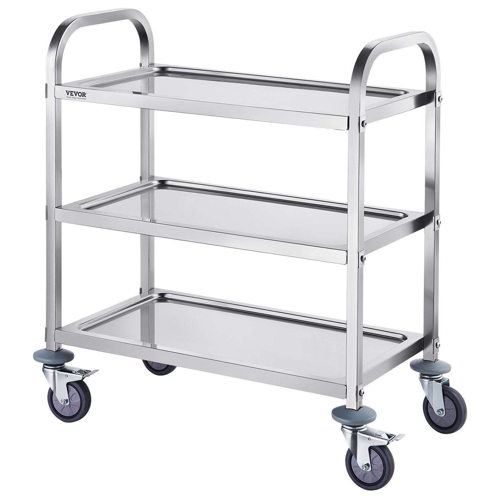 VEVOR Stainless Steel Cart, 3 Layers Lab Utility Cart 181.4kg Weight Capacity, Medical Cart with Lockable Universal Wheels, for Lab, Clinic, Kitchen, Salon