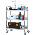 VEVOR Lab Rolling Cart, 3-Shelf Stainless Steel Rolling Cart, Lab Serving Cart with Swivel Casters, Dental Utility Cart for Clinic, Lab, Hospital, Salon, 70 x 395 x 867 mm