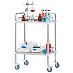 VEVOR Lab Rolling Cart, 2-Shelf Stainless Steel Rolling Cart, Lab Serving Cart with Swivel Casters, Dental Utility Cart for Clinic, Lab, Hospital, Salon, 385 x 548 x 865 mm