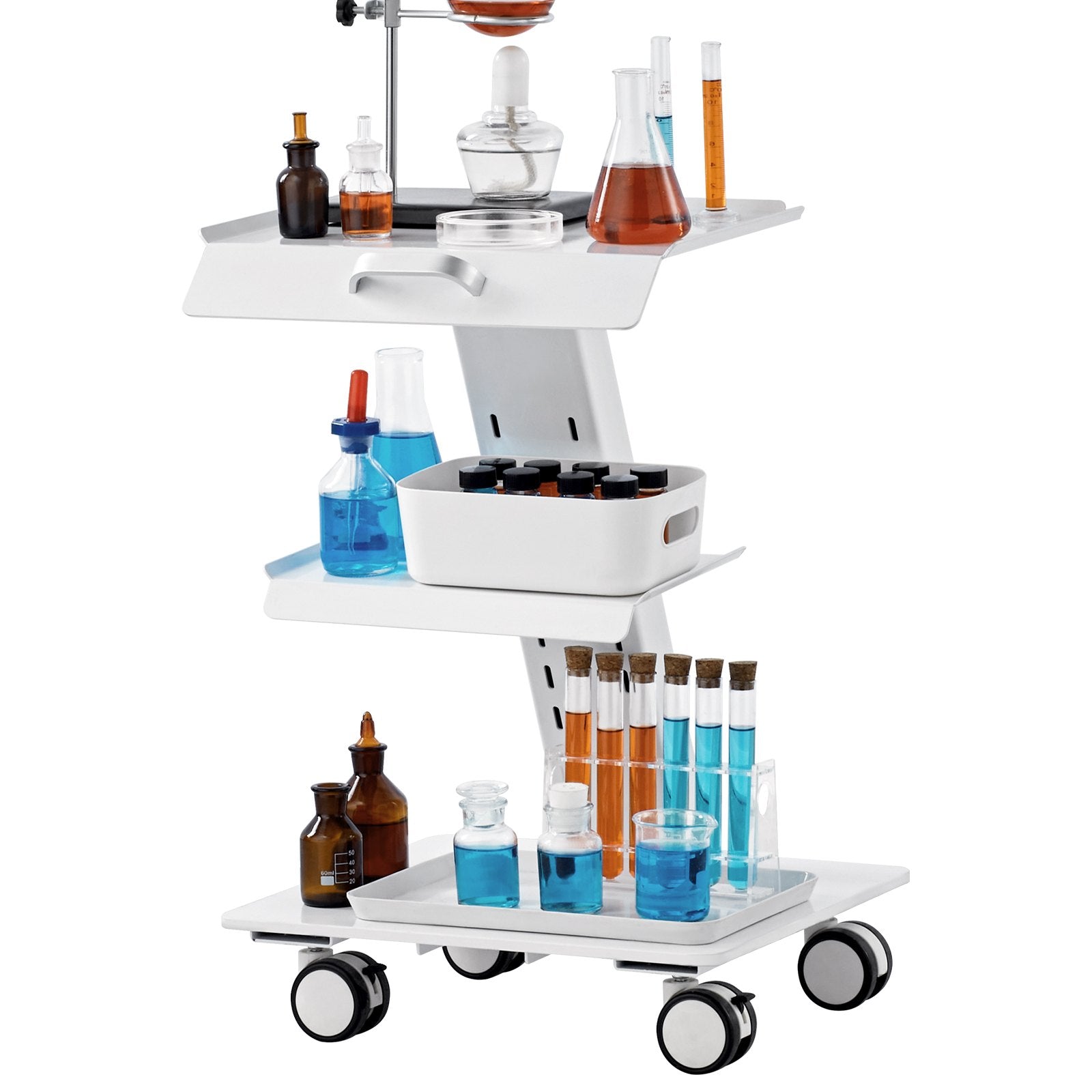 VEVOR Lab Trolley, 3-Layer Rolling Lab Cart, Metal Mobile Trolley with Swivel Wheels, Tray Rolling Clinic Cart 100 kg Weight Capacity, for Lab, Clinic, Beauty and Salon