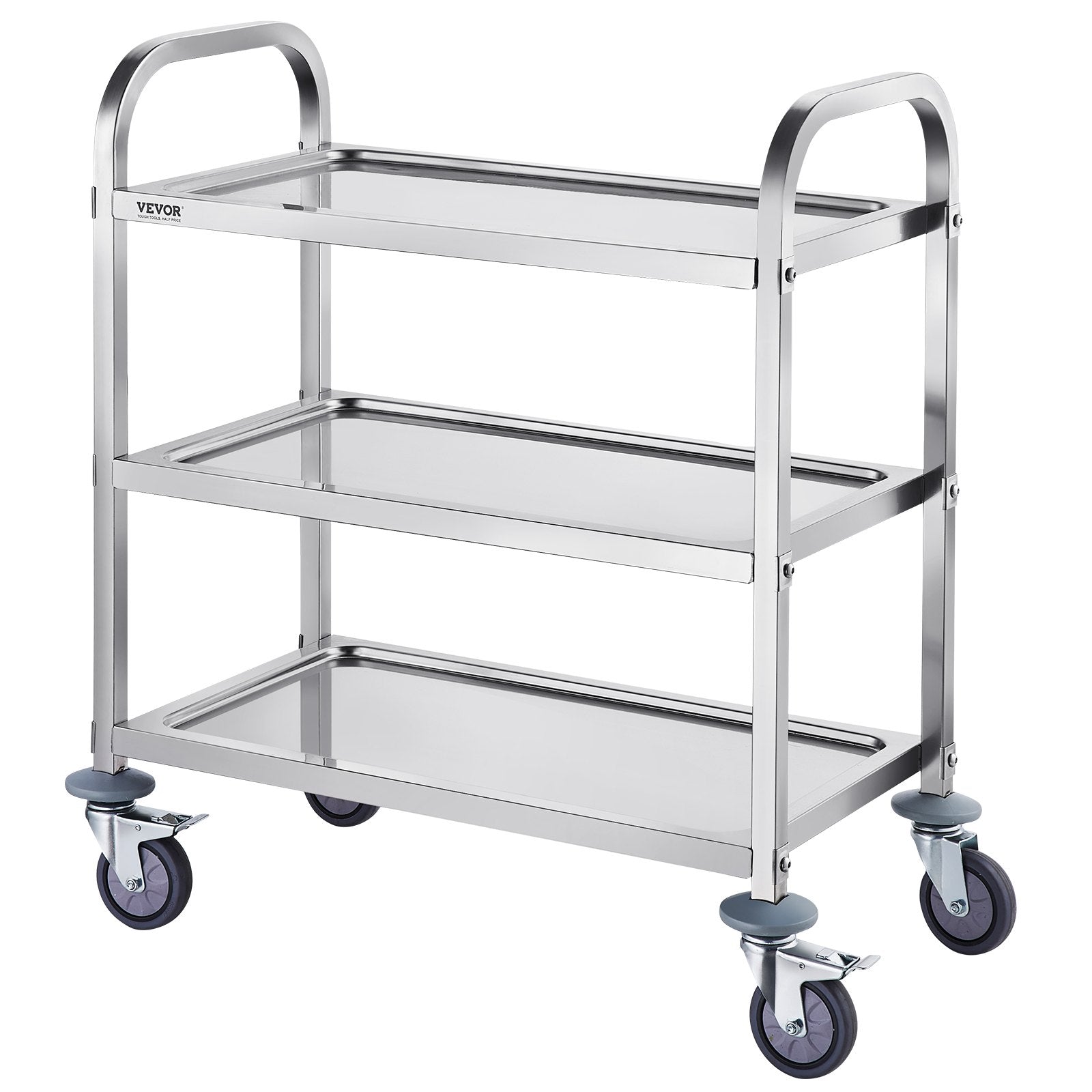 VEVOR Stainless Steel Cart, 3 Layers Lab Utility Cart 181.4kg Weight Capacity, Medical Cart with Lockable Universal Wheels, for Lab, Clinic, Kitchen, Salon
