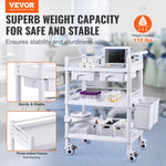 VEVOR 3 Tiers Lab Carts, Lab Utility Cart with 3 Trays & 4 Silent Wheels, Mobile Medical Cart with PP Material, Lab Rolling Cart with 3 Trash Cans for Lab, Clinic, Hospital, Salon, White