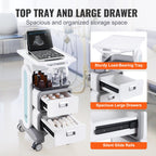 VEVOR 3 Tiers Lab Carts, Lab Utility Cart with 2 Drawers & 1 Top Tray, Mobile Medical Cart with ABS Material, Lab Rolling Cart with 4 Silent Wheels for Lab, Clinic, Hospital, Salon, White