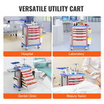 VEVOR 5 Tiers Lab Carts, Lab Utility Cart with 5 Drawers & 4 Silent Wheels, Mobile Medical Cart with PP Material, Lab Rolling Cart with 2 Trash Cans for Lab, Clinic, Hospital, Salon, Blue