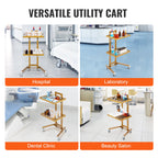 VEVOR 2 Tiers Stainless Steel Lab Carts, Lab Utility Cart with 2 Trays, Mobile Medical Cart with 4 Silent Wheels, Lab Rolling Cart for Lab, Clinic, Hospital, Salon, Golden