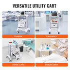 VEVOR 2 Tiers Lab Carts, Lab Utility Cart with 1 Drawer & 1 Top Tray, Mobile Medical Cart with ABS Material, Lab Rolling Cart with 4 Silent Wheels for Lab, Clinic, Hospital, Salon, White