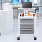 VEVOR 4 Tiers Lab Carts, Lab Utility Cart with 3 Drawers & 1 Top Tray, Mobile Medical Cart with ABS Material, Lab Rolling Cart with 4 Silent Wheels for Lab, Clinic, Hospital, Salon, White