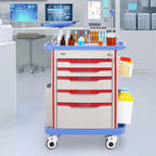 VEVOR 5 Tiers Lab Carts, Lab Utility Cart with 5 Drawers & 4 Silent Wheels, Mobile Medical Cart with PP Material, Lab Rolling Cart with 2 Trash Cans for Lab, Clinic, Hospital, Salon, Blue