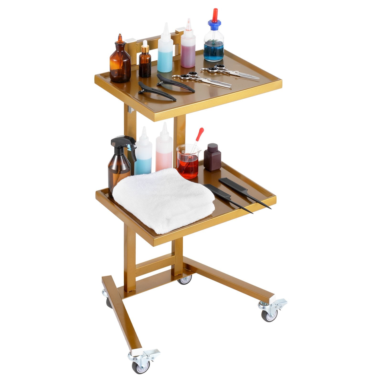 VEVOR 2 Tiers Stainless Steel Lab Carts, Lab Utility Cart with 2 Trays, Mobile Medical Cart with 4 Silent Wheels, Lab Rolling Cart for Lab, Clinic, Hospital, Salon, Golden