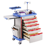 VEVOR 5 Tiers Lab Carts, Lab Utility Cart with 5 Drawers & 4 Silent Wheels, Mobile Medical Cart with PP Material, Lab Rolling Cart with 2 Trash Cans for Lab, Clinic, Hospital, Salon, Blue