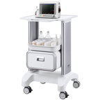 VEVOR 2 Tiers Lab Carts, Lab Utility Cart with 1 Drawer & 1 Top Tray, Mobile Medical Cart with ABS Material, Lab Rolling Cart with 4 Silent Wheels for Lab, Clinic, Hospital, Salon, White