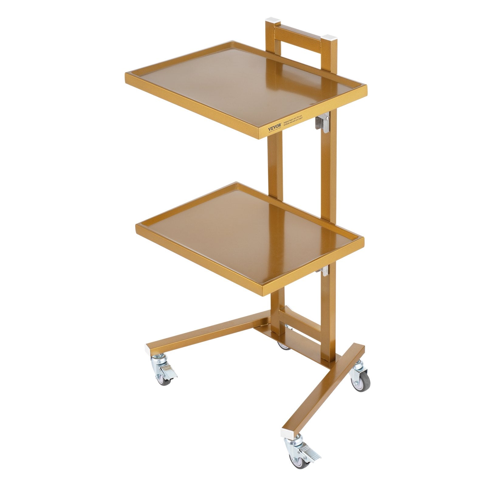 VEVOR 2 Tiers Stainless Steel Lab Carts, Lab Utility Cart with 2 Trays, Mobile Medical Cart with 4 Silent Wheels, Lab Rolling Cart for Lab, Clinic, Hospital, Salon, Golden